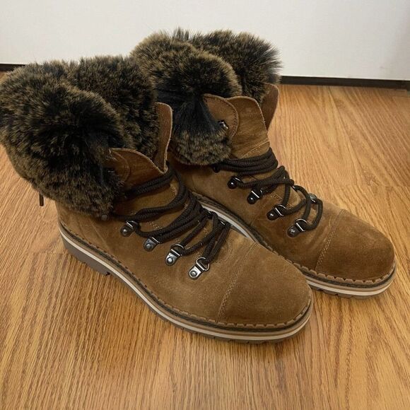 Sam Edelman Bowen Brown Leather Fur Lined Lace Up Boots Size 7.5 - Picture 2 of 9